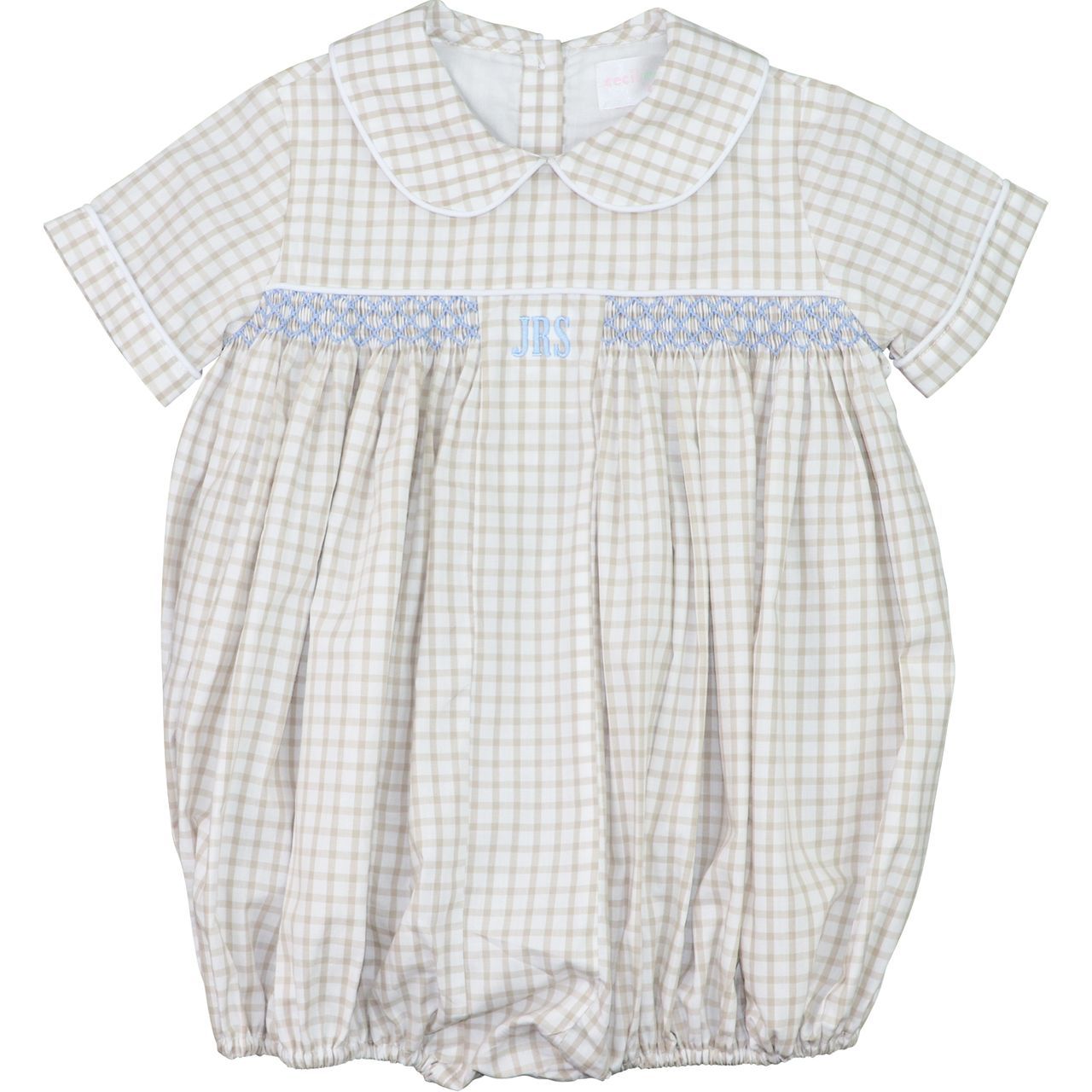 Smocked Khaki Windowpane Bubble