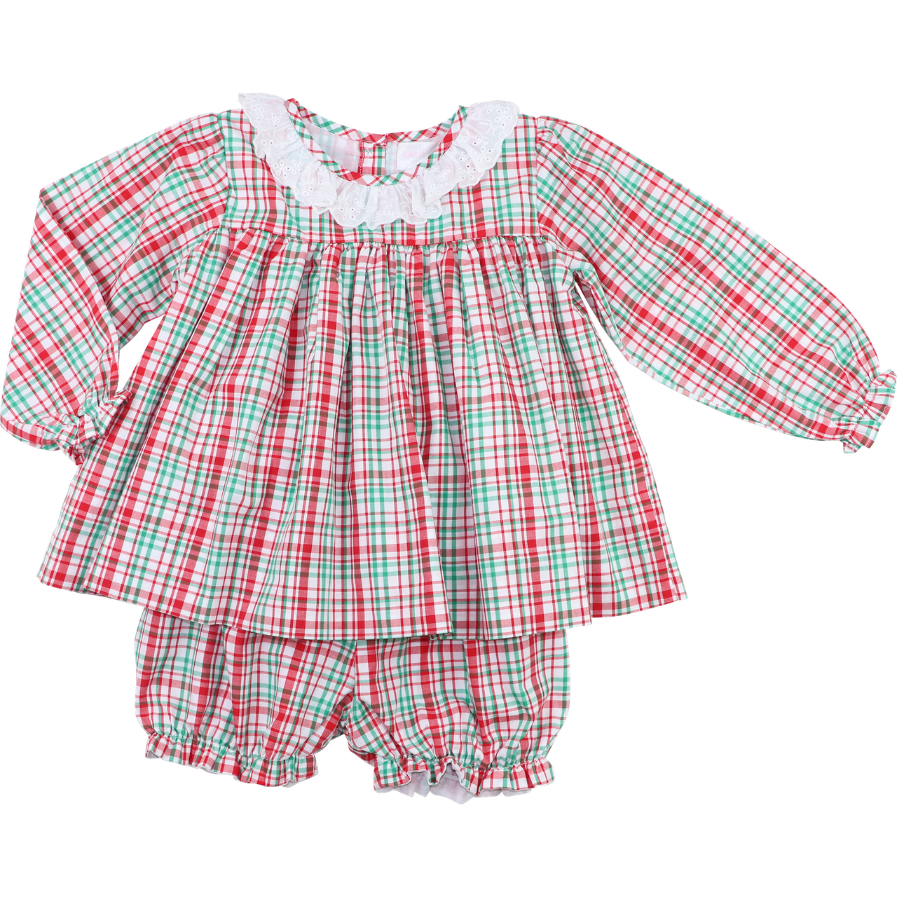 Red And Green Christmas Plaid Eyelet Bloomer Set