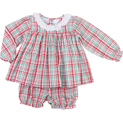 Red And Green Christmas Plaid Eyelet Bloomer Set