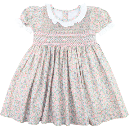 Smocked Rosette Floral Dress