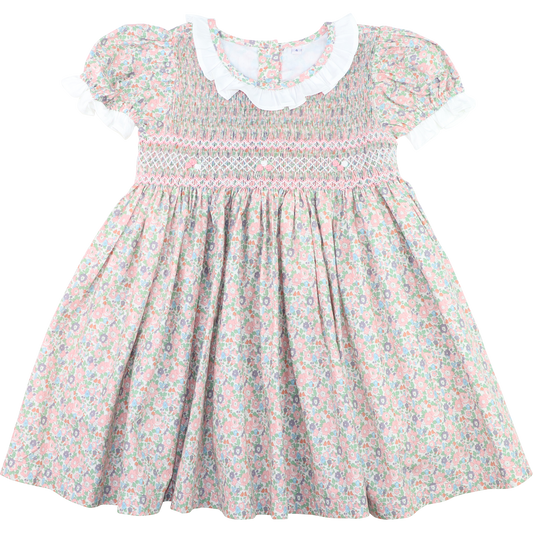 Smocked Rosette Floral Dress