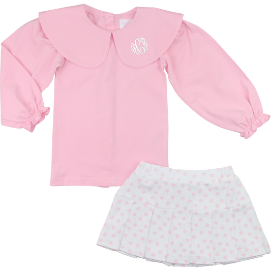 Pink Flower Print Knit Tennis Set