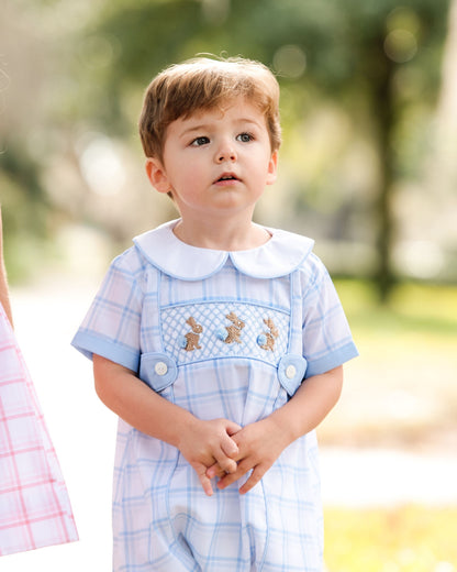 Blue Plaid Smocked Bunny Bubble