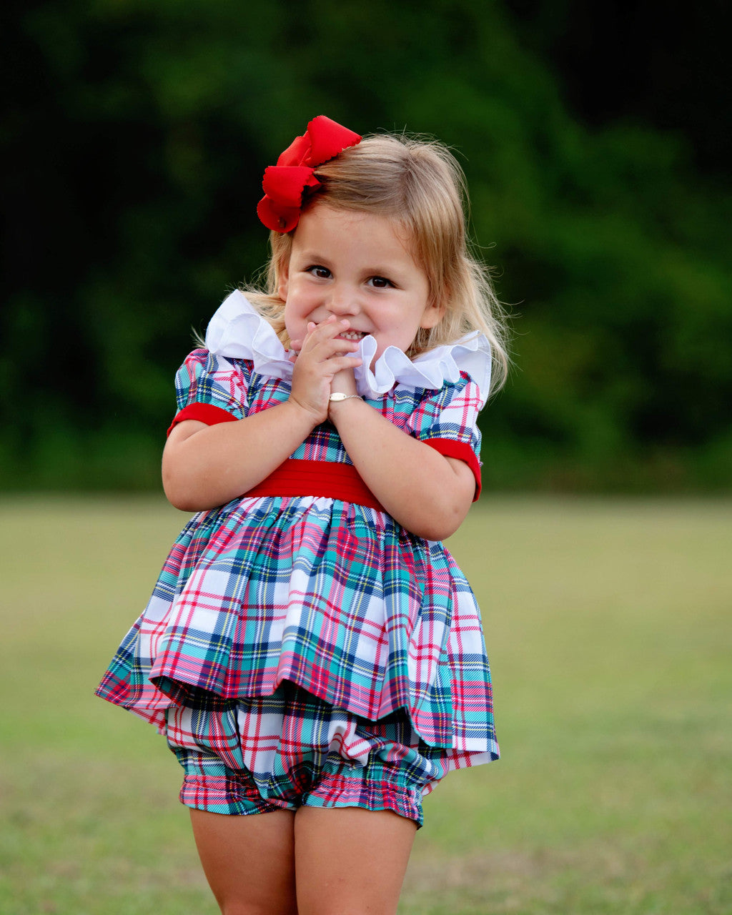 Smocked Tartan Plaid Diaper Set