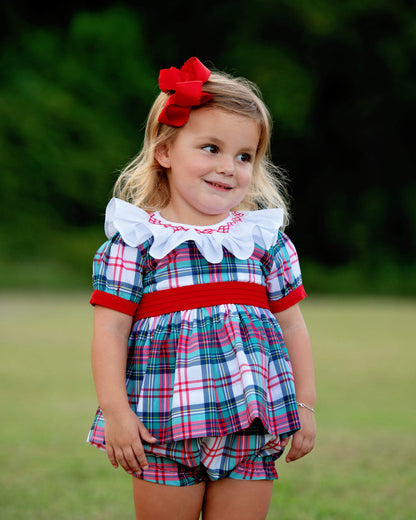 Smocked Tartan Plaid Diaper Set