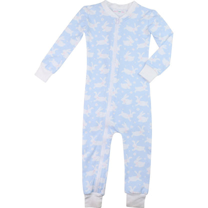 Blue And White Bunny Knit Zipper Pajamas