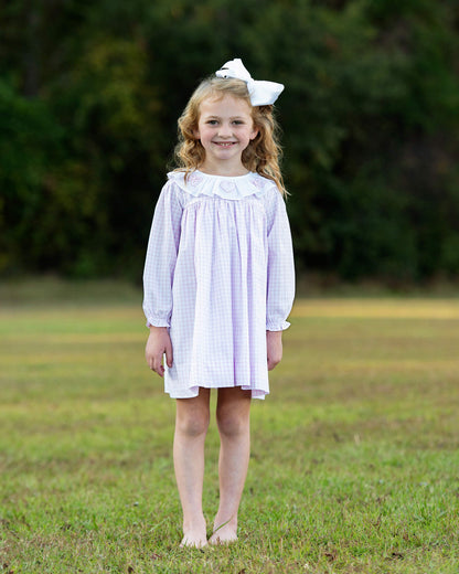 Pink Windowpane Embroidered Heart And Bow Dress