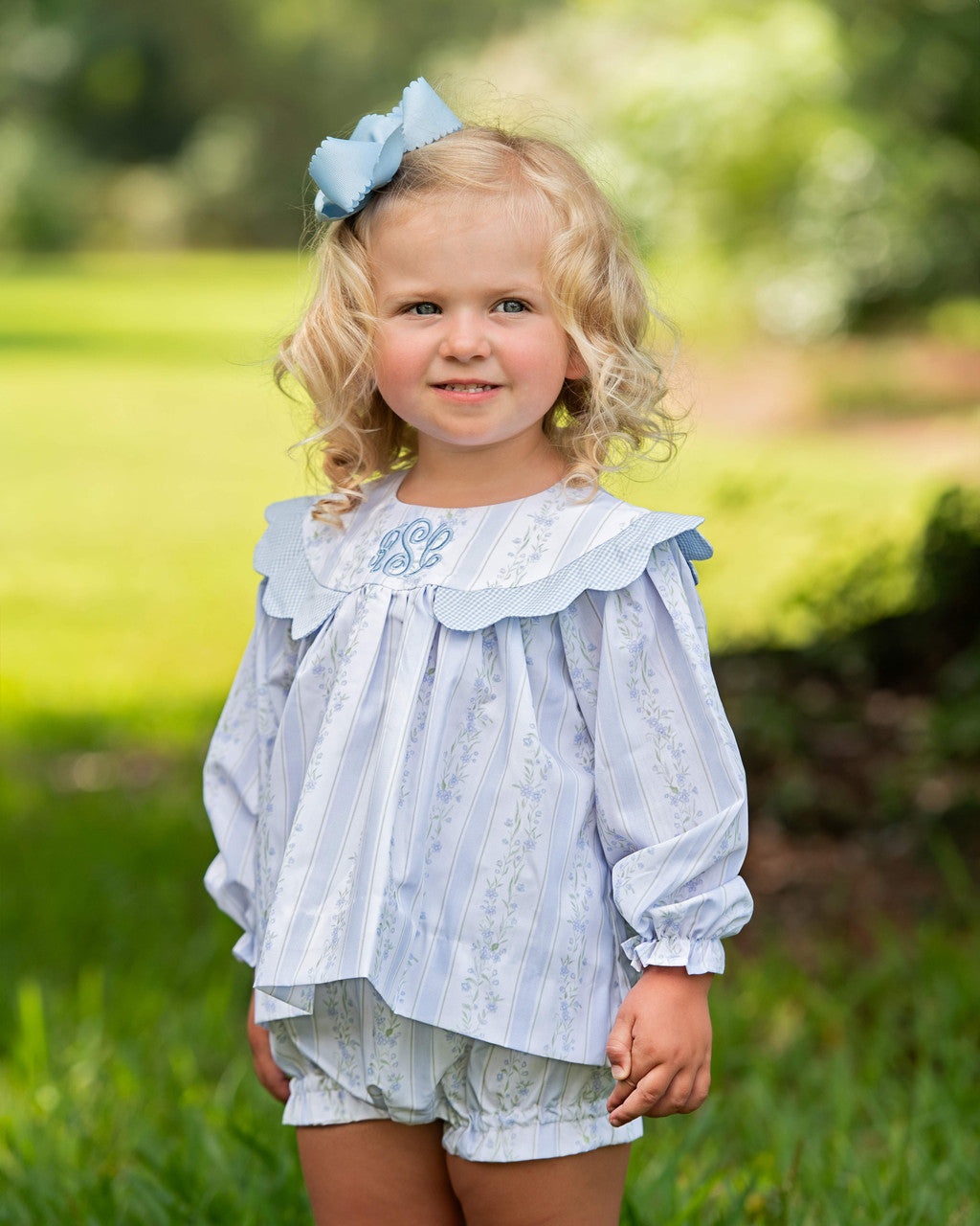 Blue Floral Striped Diaper Set