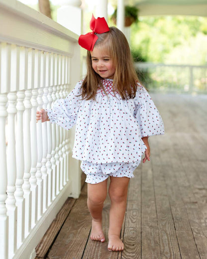 Red Smocked Rosebud Diaper Set