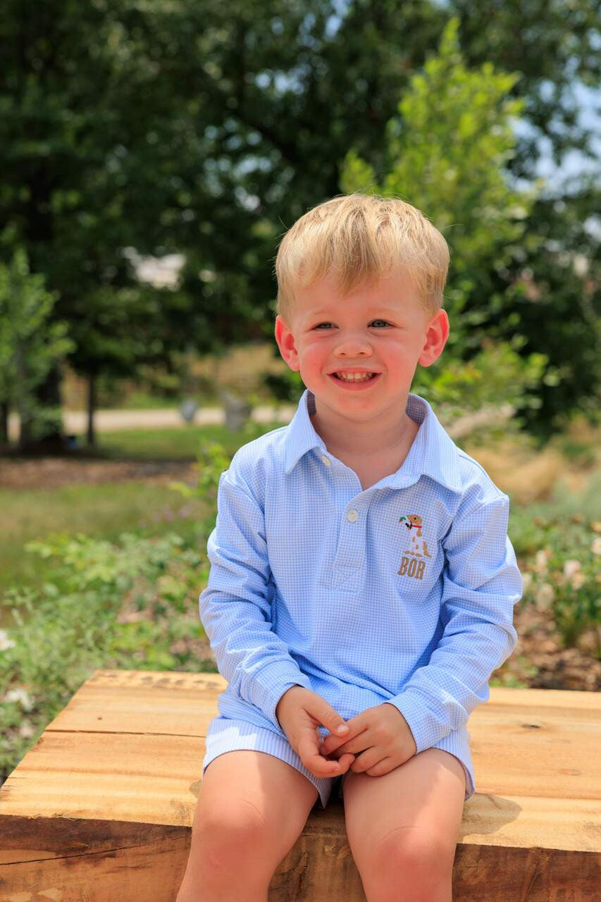 Blue Gingham Knit Dog and Mallard Polo Shirt