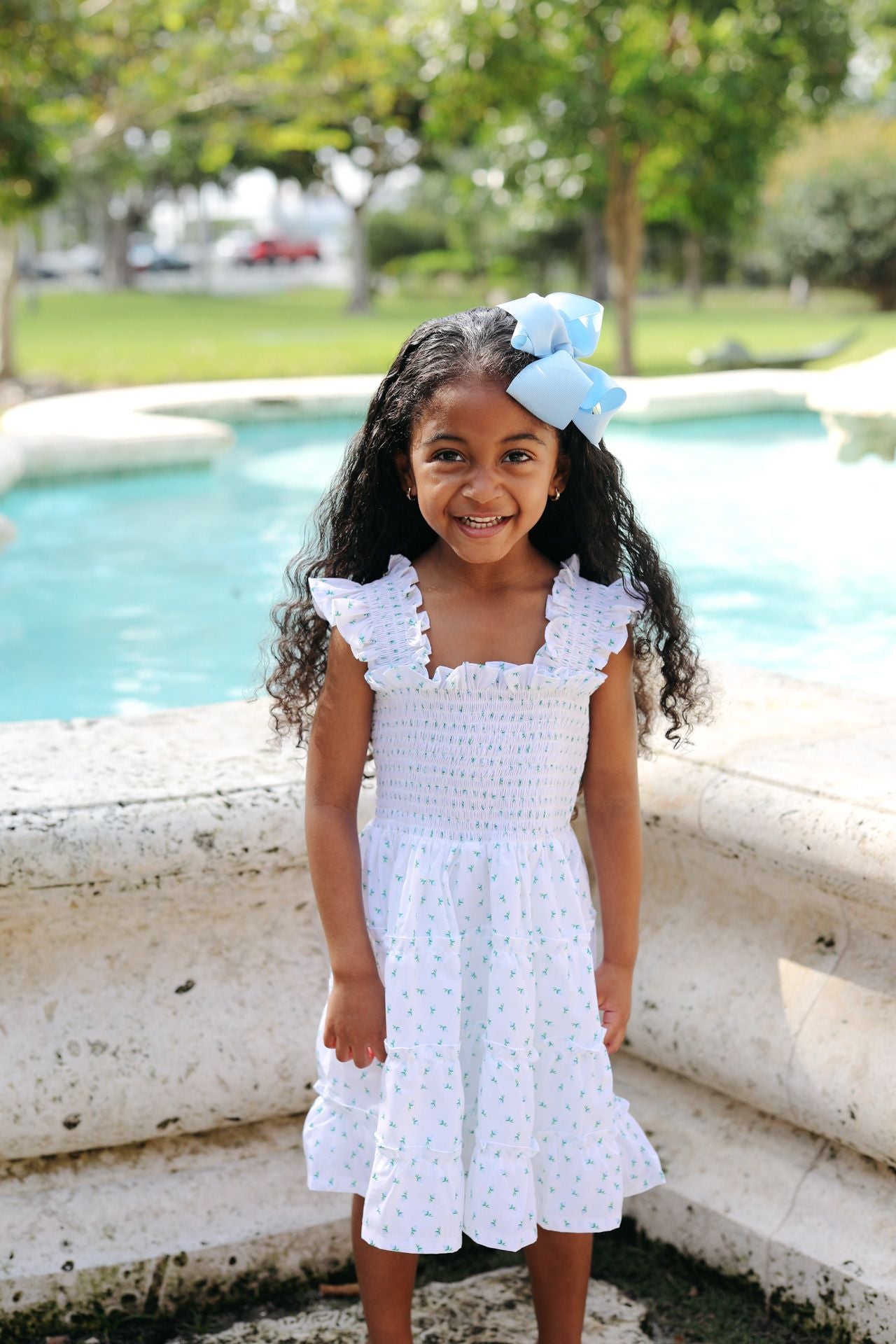 Blue Rosebud Smocked Dress