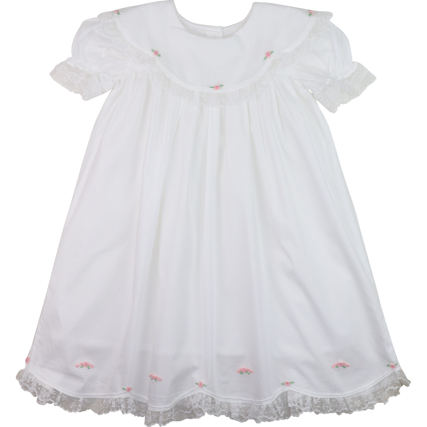 White Embroidered Rosette Dress