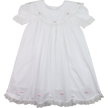 White Embroidered Rosette Dress