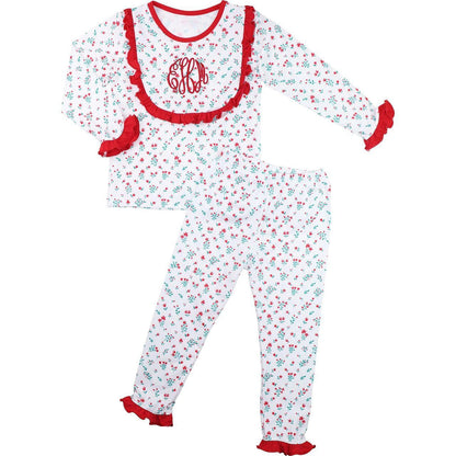 Red And Green Knit Holiday Floral Bib Pajamas