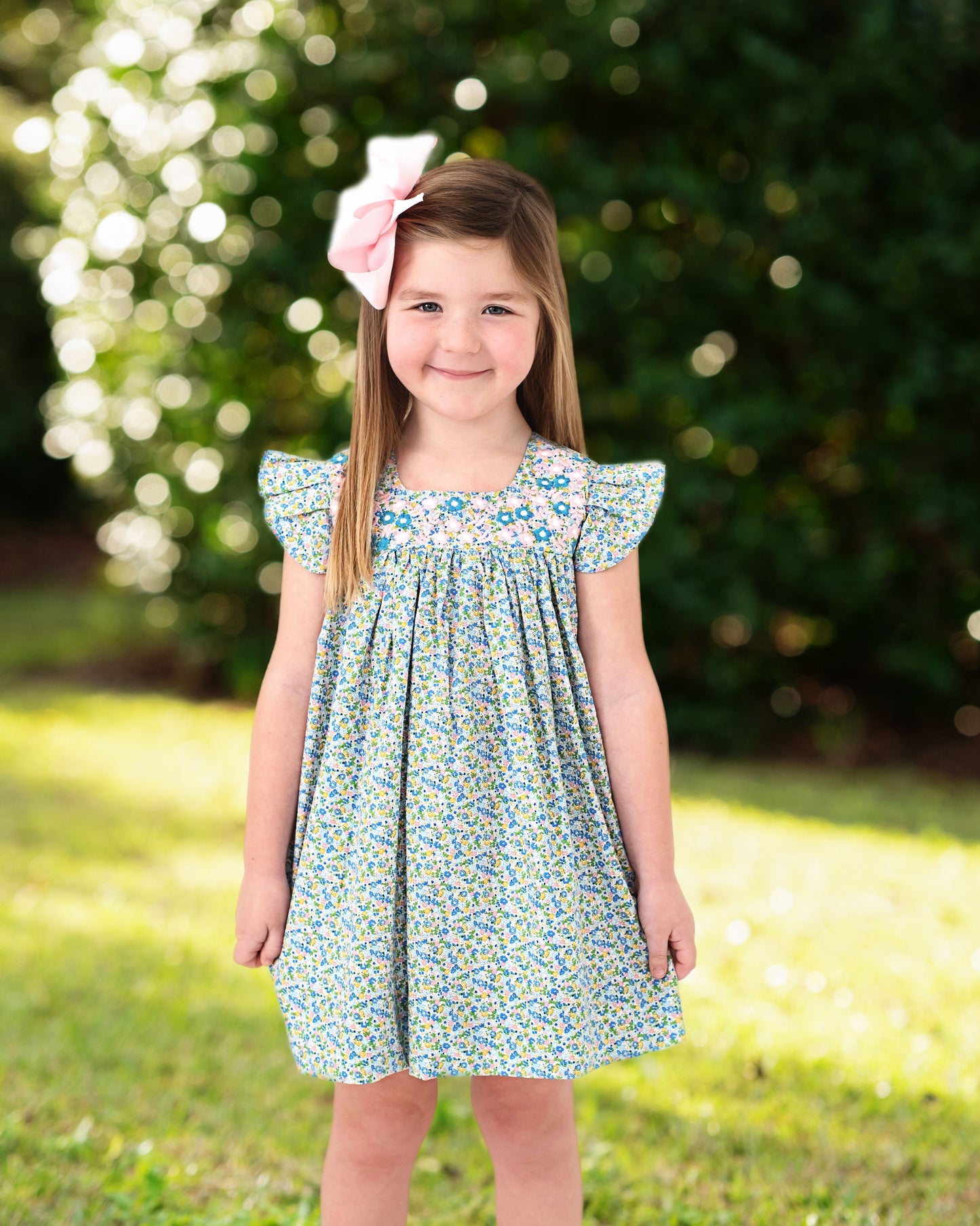 Pink And Blue Floral Embroidered Fiesta Dress