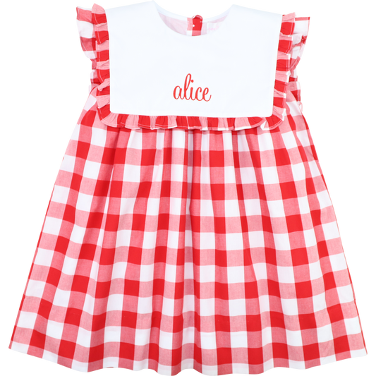 Red Check Square Collar Dress