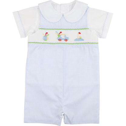 Blue Windowpane Smocked Golf Jon Jon Set