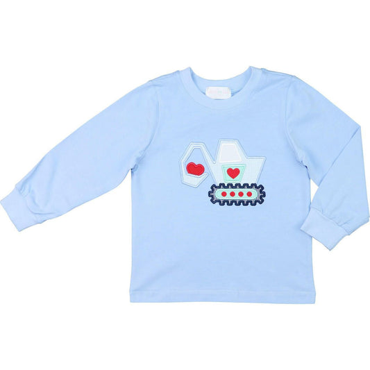 Blue Knit Applique Valentine Excavator Shirt