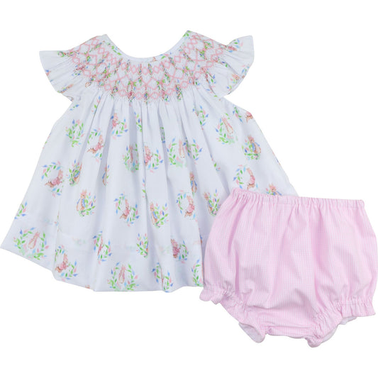 Pink Smocked Peter Rabbit Diaper Set