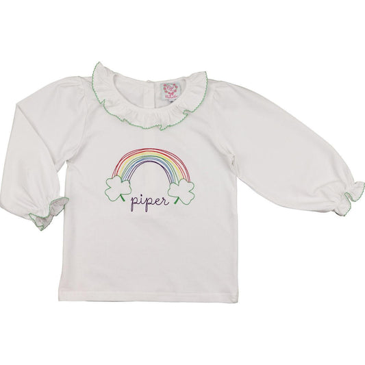 Embroidered Shamrock And Rainbow Knit Shirt  Monogram