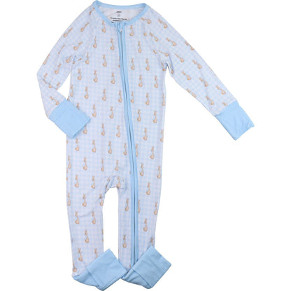 Blue Check Bunny Bamboo Knit Zipper Pajamas