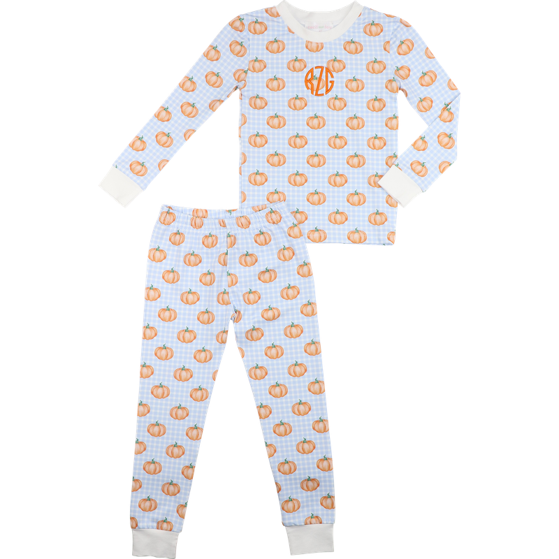 Blue Check Pumpkin Print Knit Pajamas