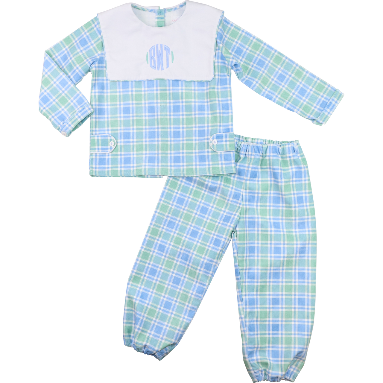 Blue And Green Plaid Corduroy Ankle Pant Set