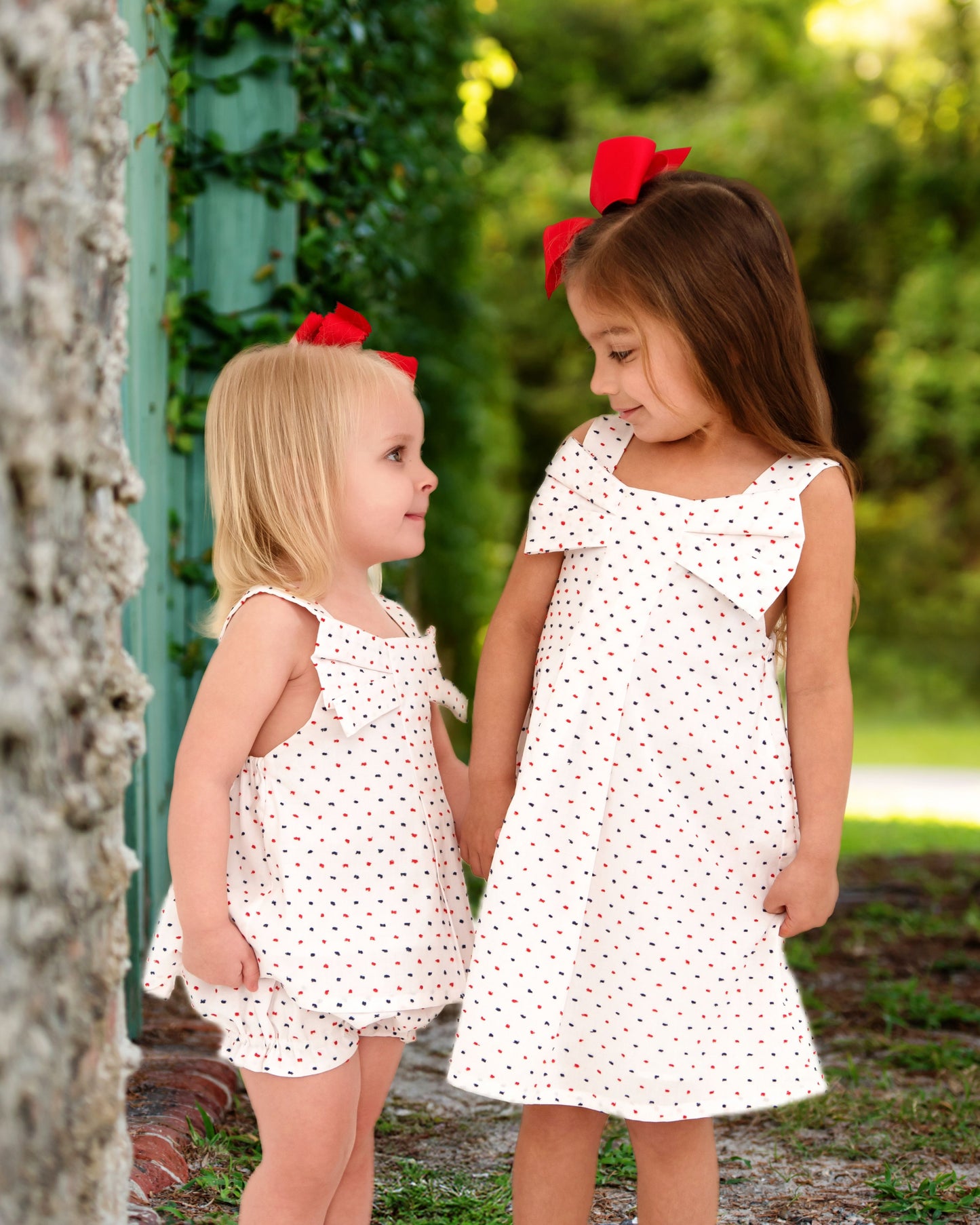 Red And Navy Swiss Dot Bow Diaper Set