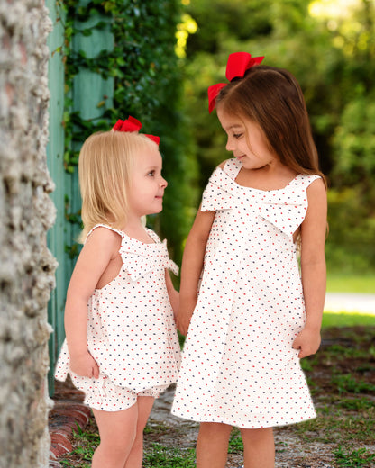 Red And Navy Swiss Dot Bow Diaper Set