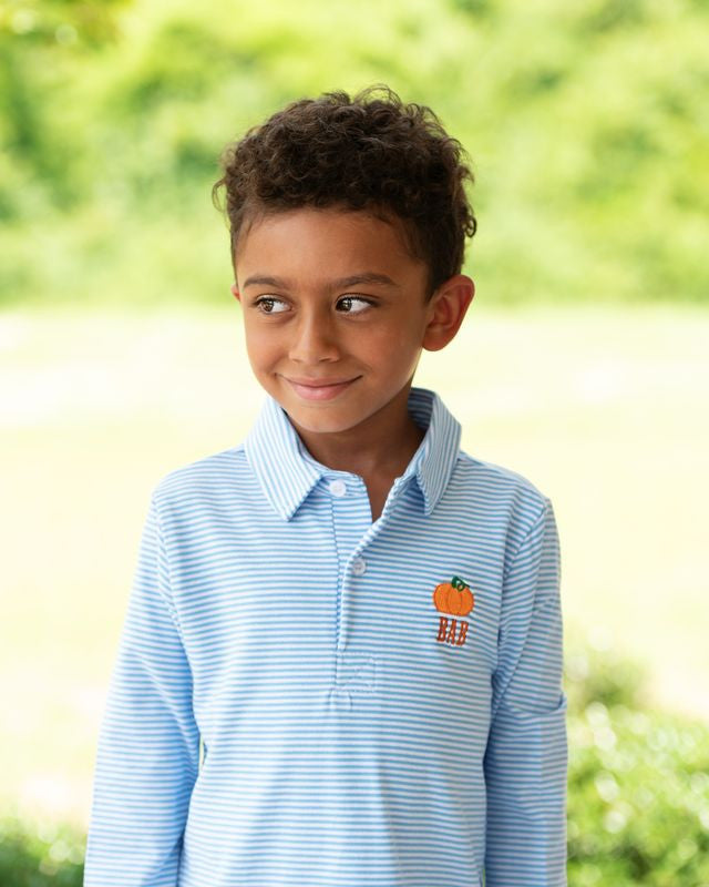 Blue Mini Stripe Embroidered Pumpkin Polo