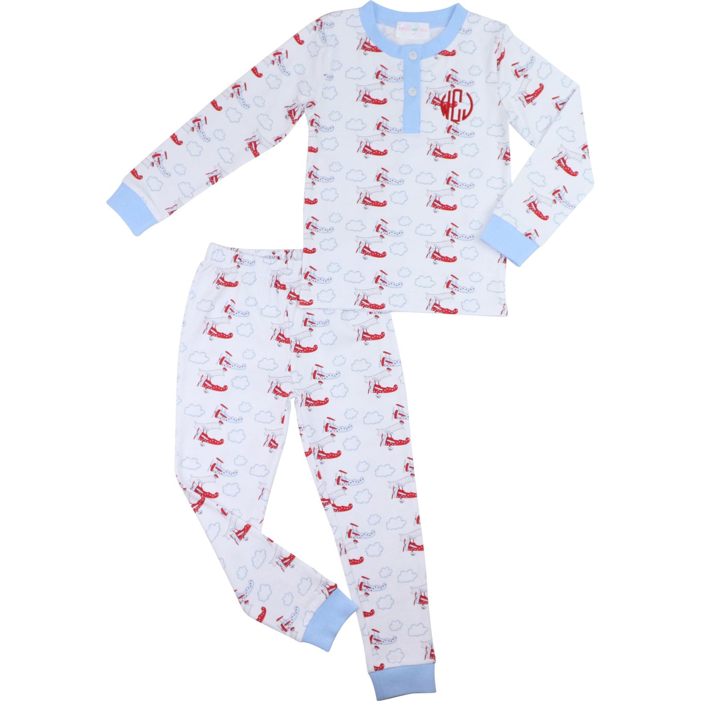 Blue And Red Valentine Airplane Knit Pajamas