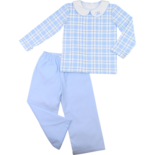 Blue Plaid Double Breasted Pant Set