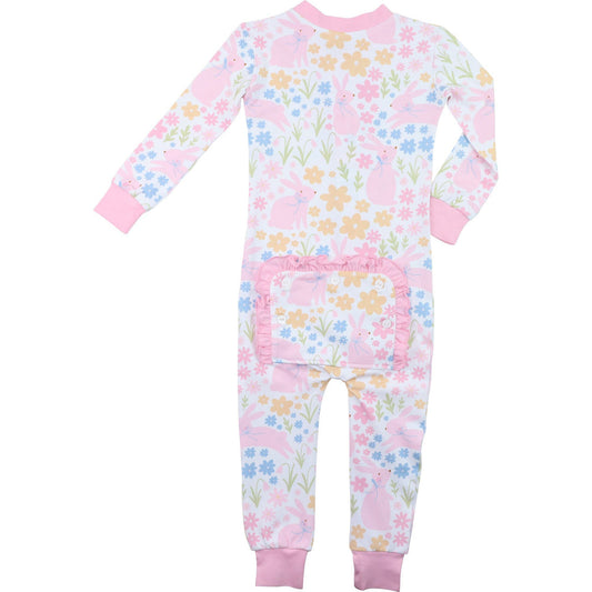 Pink Floral Bunny Knit Zipper Pajamas