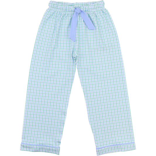 Blue And Green Windowpane Knit Pajama Pants