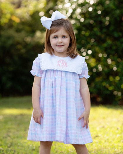 Pink And Blue Plaid Eyelet Dress