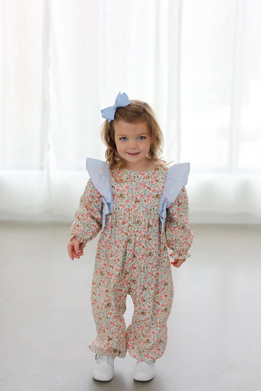 Fall Liberty And Blue Gingham Bow Long Bubble  - Shipping Early October  Smocked Threads