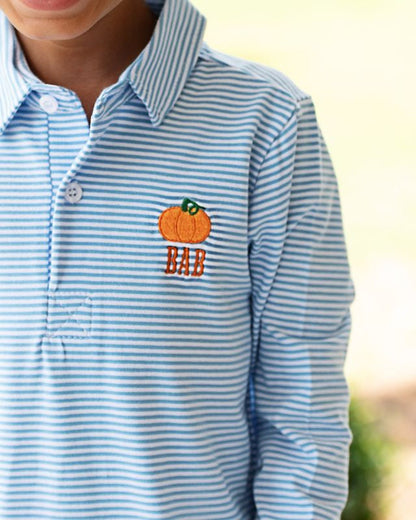 Blue Mini Stripe Embroidered Pumpkin Polo