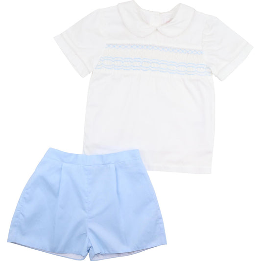 Blue Geometric Smocked Short Set