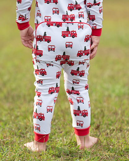 Red Christmas Firetruck Knit Zipper Pajamas