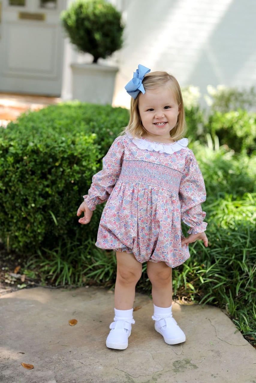 Floral Smocked Bubble With Eyelet Collar - Shipping Early October  Smocked Threads