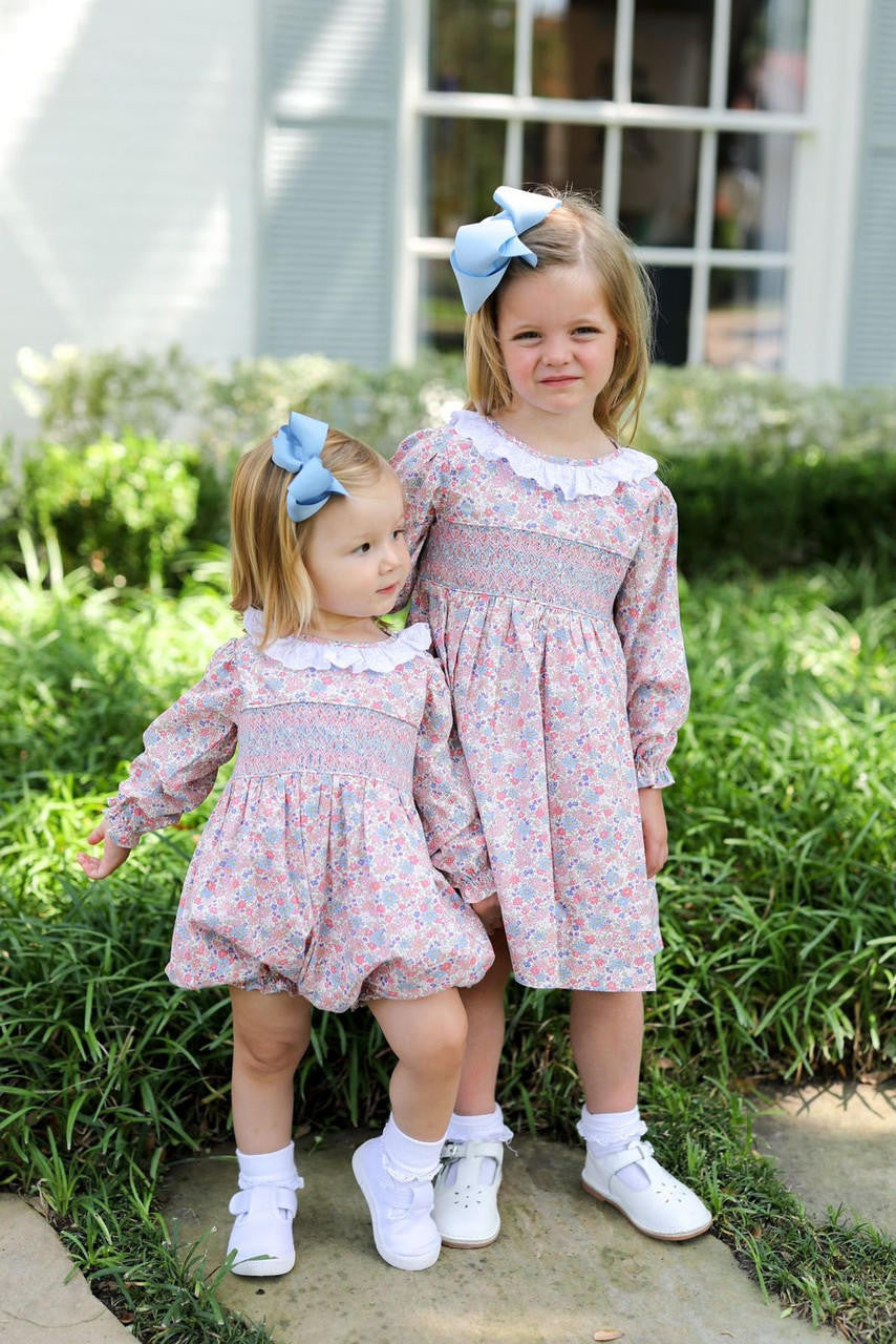 Floral Smocked Bubble With Eyelet Collar - Shipping Early October  Smocked Threads