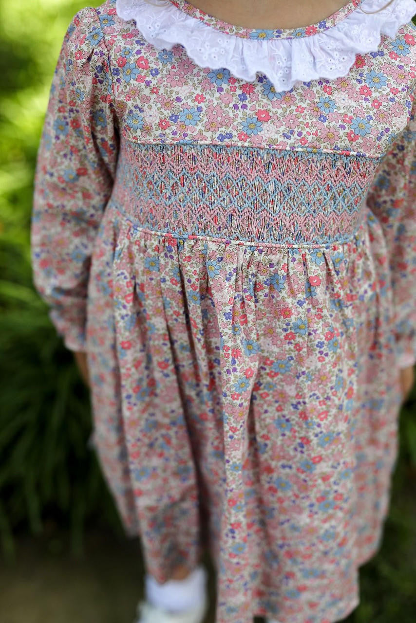 Floral Smocked Dress With Eyelet Collar - Shipping Early October  Smocked Threads