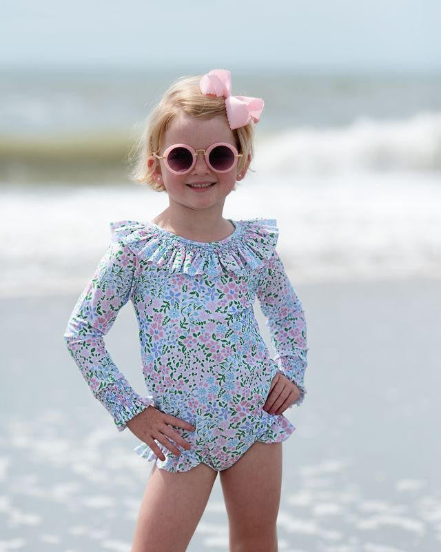 Floral Smocked Lycra Rashguard Swimsuit  Smocked Threads