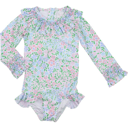 Floral Smocked Lycra Rashguard Swimsuit   Smocked Threads