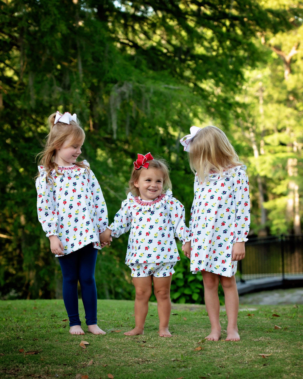 Red Smocked Flower Print Diaper Set