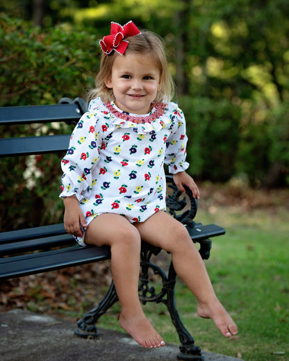 Red Smocked Flower Print Diaper Set