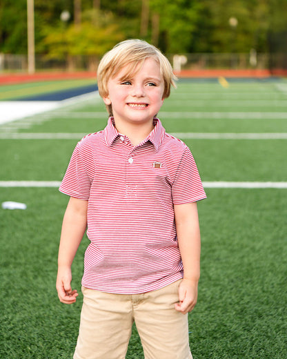 Maroon Stripe Knit Embroidered Football Polo