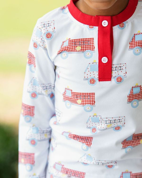 Red And White Knit Firetruck Pajamas