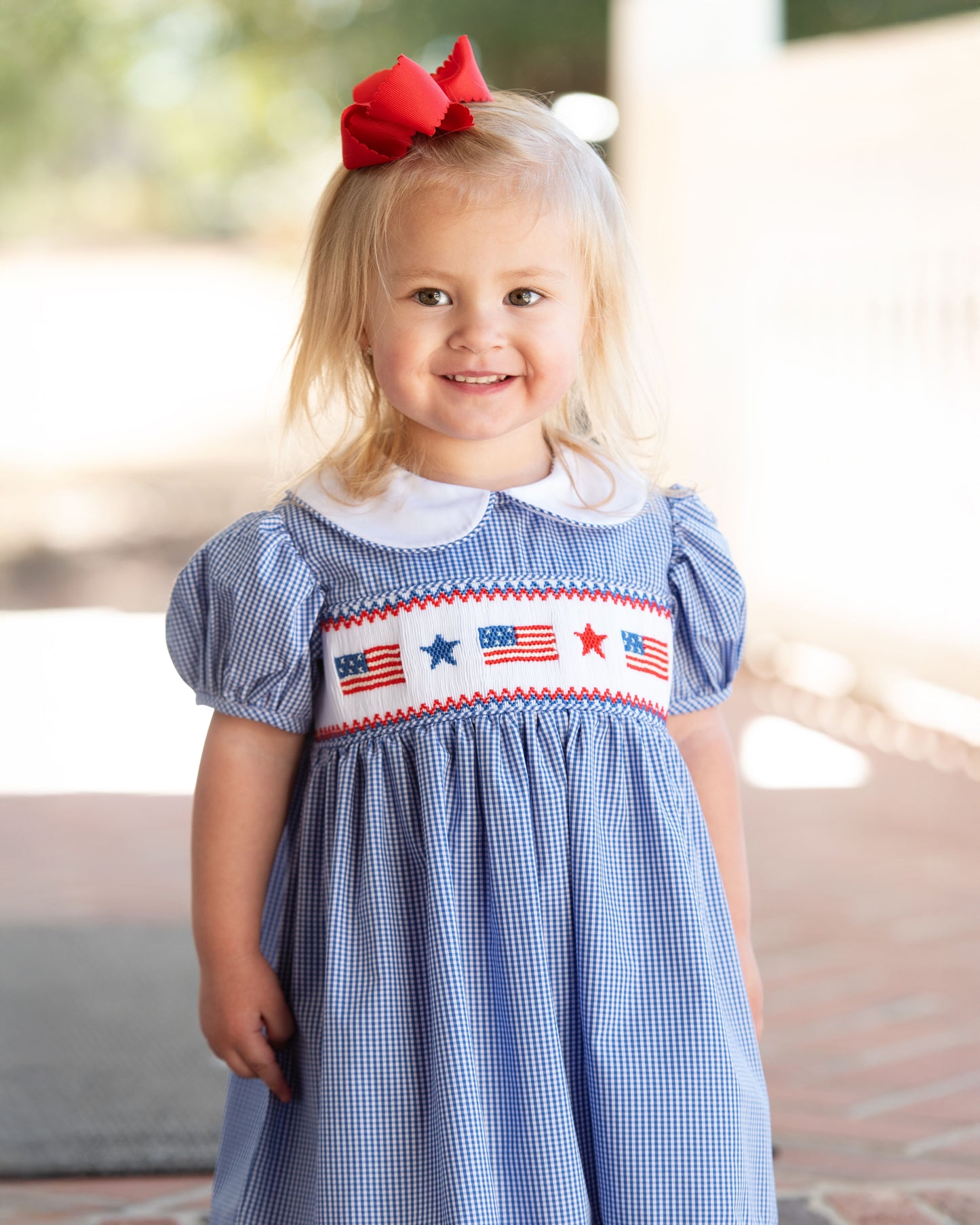 Navy Gingham Smocked Flag And Star Dress