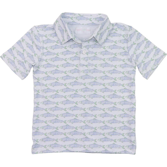 Blue And Green Trout Knit Polo Shirt